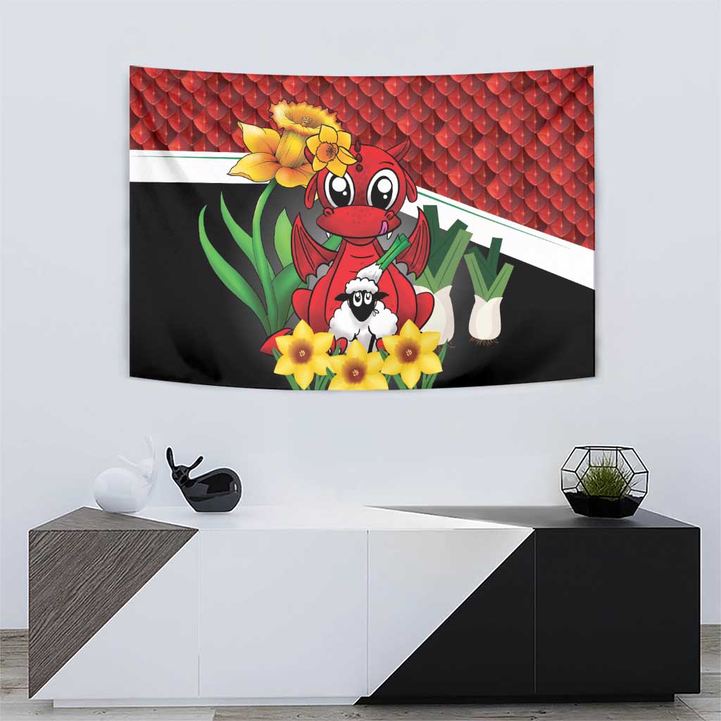 Saint David's Day Tapestry Red Welsh Dragon Daffodil Sheep Leak - Wonder Print Shop