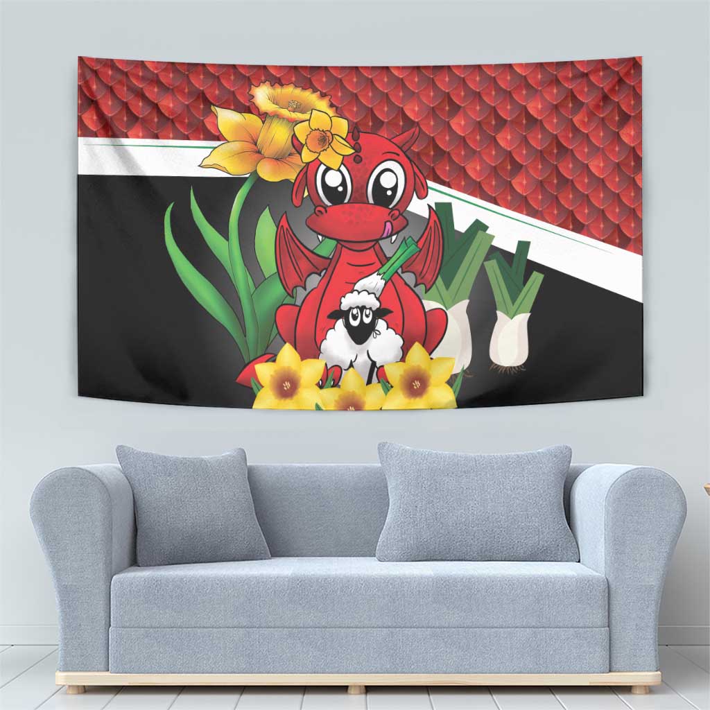 Saint David's Day Tapestry Red Welsh Dragon Daffodil Sheep Leak - Wonder Print Shop
