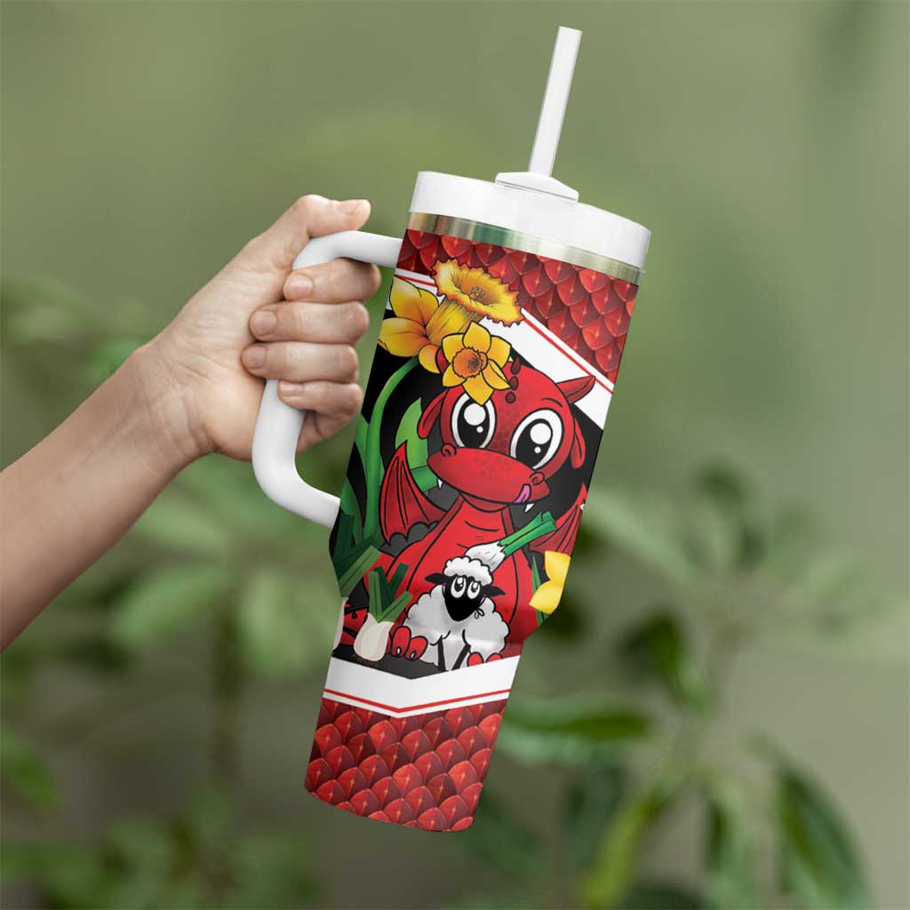 Saint David's Day Personalized Tumbler With Handle Red Welsh Dragon Daffodil Sheep Leak - Wonder Print Shop