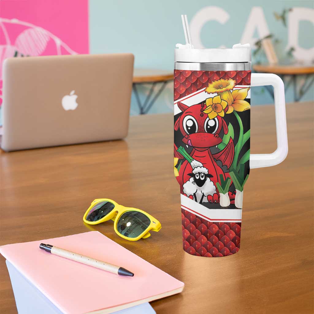 Saint David's Day Personalized Tumbler With Handle Red Welsh Dragon Daffodil Sheep Leak - Wonder Print Shop