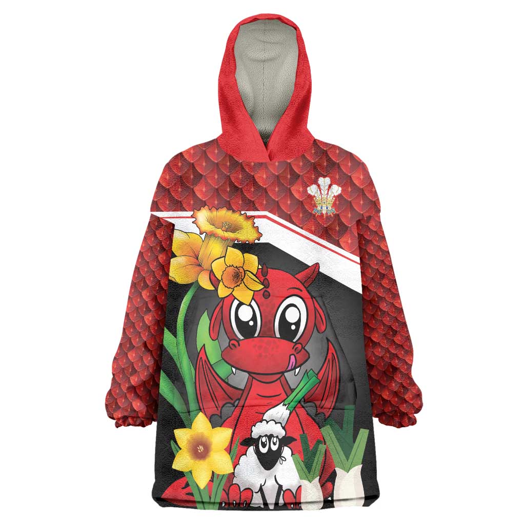 Saint David's Day Personalized Wearable Blanket Hoodie Red Welsh Dragon Daffodil Sheep Leak - Wonder Print Shop