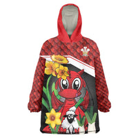Saint David's Day Personalized Wearable Blanket Hoodie Red Welsh Dragon Daffodil Sheep Leak - Wonder Print Shop