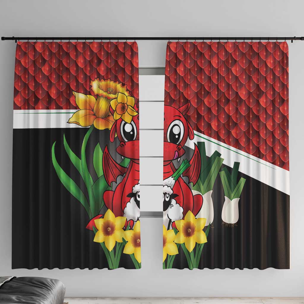 Saint David's Day Window Curtain Red Welsh Dragon Daffodil Sheep Leak - Wonder Print Shop