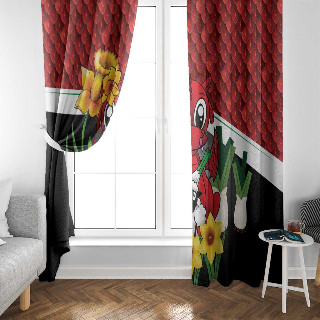 Saint David's Day Window Curtain Red Welsh Dragon Daffodil Sheep Leak - Wonder Print Shop