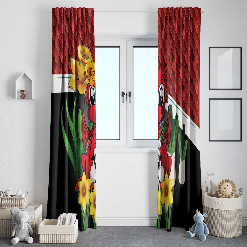 Saint David's Day Window Curtain Red Welsh Dragon Daffodil Sheep Leak - Wonder Print Shop