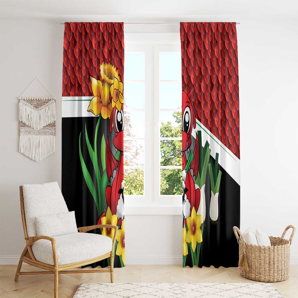 Saint David's Day Window Curtain Red Welsh Dragon Daffodil Sheep Leak - Wonder Print Shop