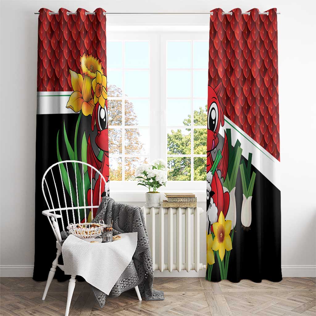 Saint David's Day Window Curtain Red Welsh Dragon Daffodil Sheep Leak - Wonder Print Shop