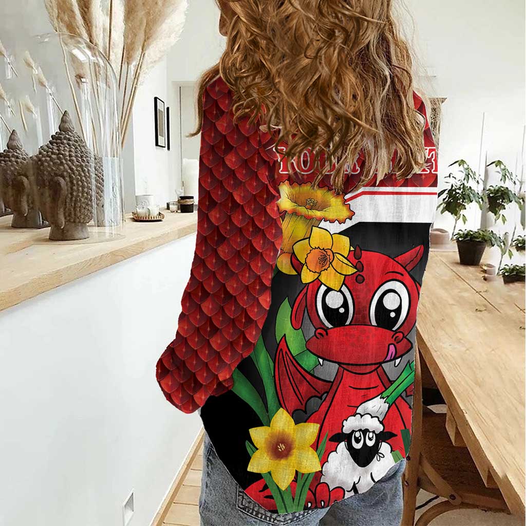 Saint David's Day Personalized Women Casual Shirt Red Welsh Dragon Daffodil Sheep Leak - Wonder Print Shop