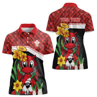Saint David's Day Personalized Women Polo Shirt Red Welsh Dragon Daffodil Sheep Leak - Wonder Print Shop