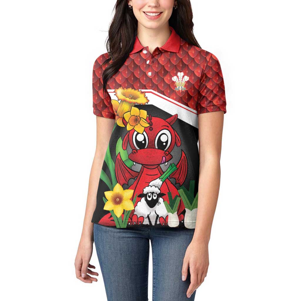 Saint David's Day Personalized Women Polo Shirt Red Welsh Dragon Daffodil Sheep Leak - Wonder Print Shop