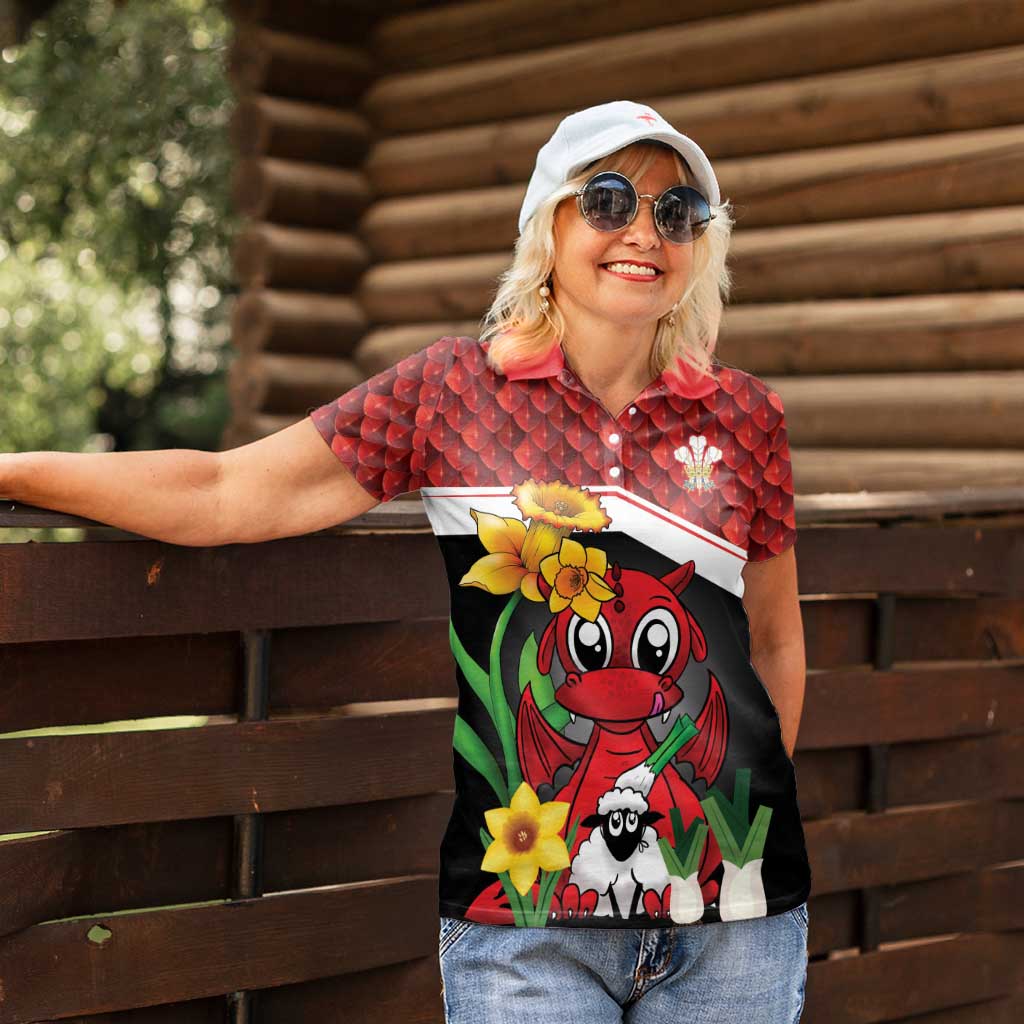 Saint David's Day Personalized Women Polo Shirt Red Welsh Dragon Daffodil Sheep Leak - Wonder Print Shop