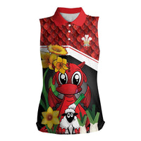 Saint David's Day Personalized Women Sleeveless Polo Shirt Red Welsh Dragon Daffodil Sheep Leak - Wonder Print Shop