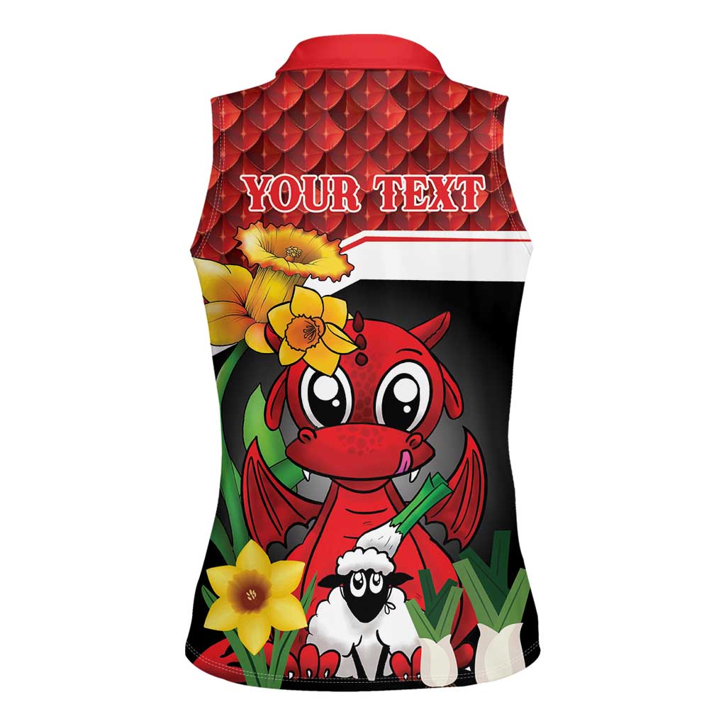 Saint David's Day Personalized Women Sleeveless Polo Shirt Red Welsh Dragon Daffodil Sheep Leak - Wonder Print Shop