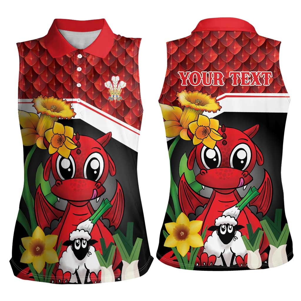 Saint David's Day Personalized Women Sleeveless Polo Shirt Red Welsh Dragon Daffodil Sheep Leak - Wonder Print Shop