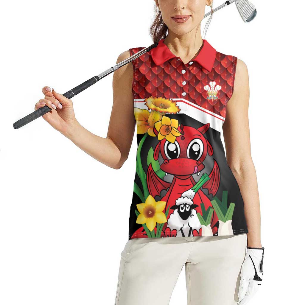 Saint David's Day Personalized Women Sleeveless Polo Shirt Red Welsh Dragon Daffodil Sheep Leak - Wonder Print Shop