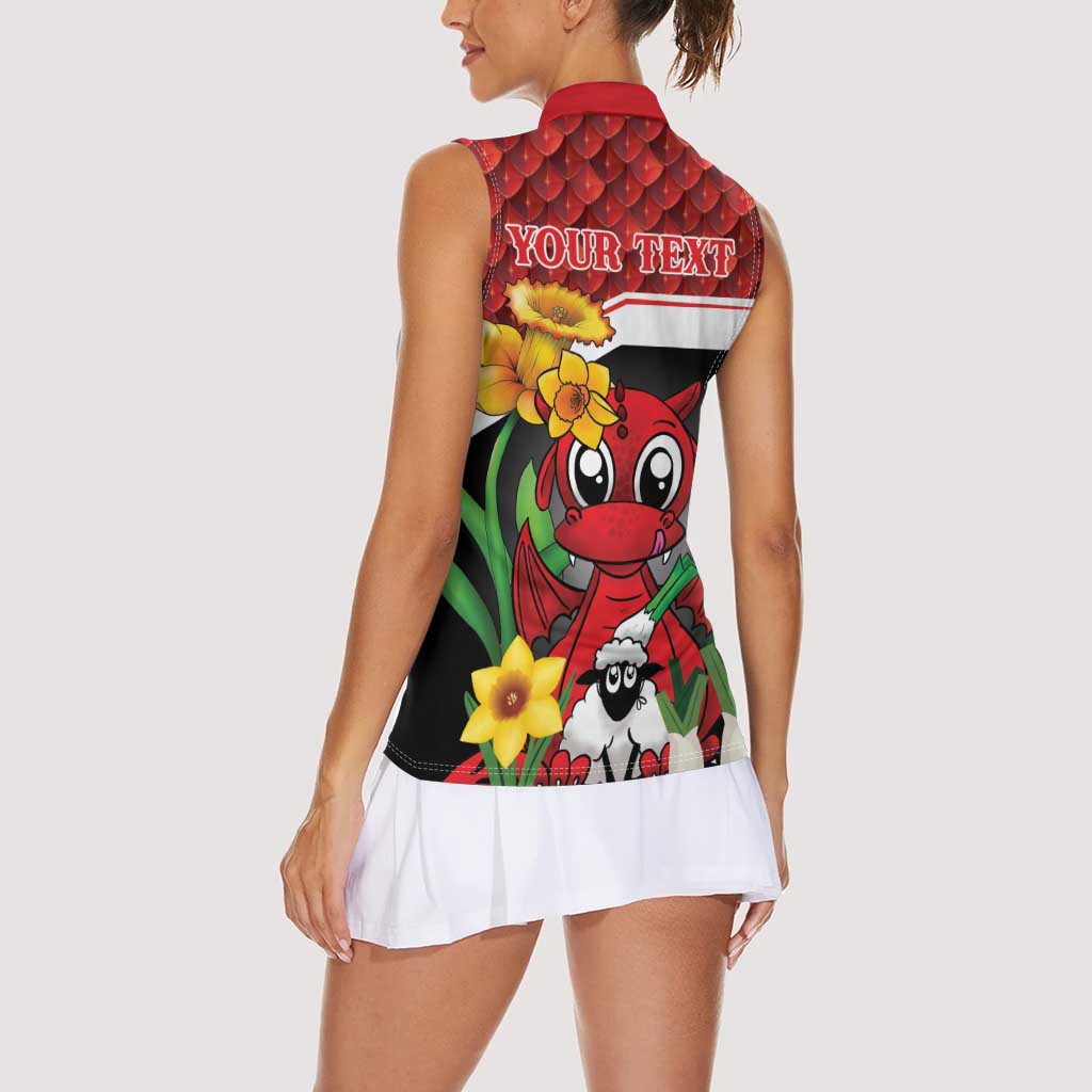 Saint David's Day Personalized Women Sleeveless Polo Shirt Red Welsh Dragon Daffodil Sheep Leak - Wonder Print Shop