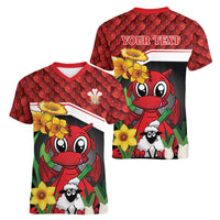 Saint David's Day Personalized Women V-Neck T-Shirt Red Welsh Dragon Daffodil Sheep Leak - Wonder Print Shop