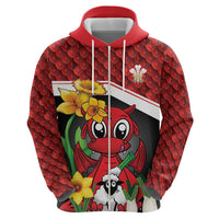 Saint David's Day Personalized Zip Hoodie Red Welsh Dragon Daffodil Sheep Leak - Wonder Print Shop