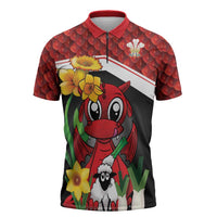 Saint David's Day Personalized Zipper Polo Shirt Red Welsh Dragon Daffodil Sheep Leak - Wonder Print Shop