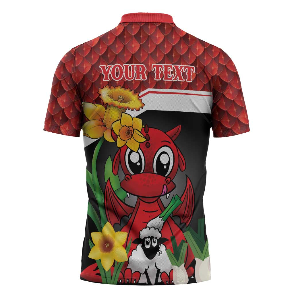 Saint David's Day Personalized Zipper Polo Shirt Red Welsh Dragon Daffodil Sheep Leak - Wonder Print Shop