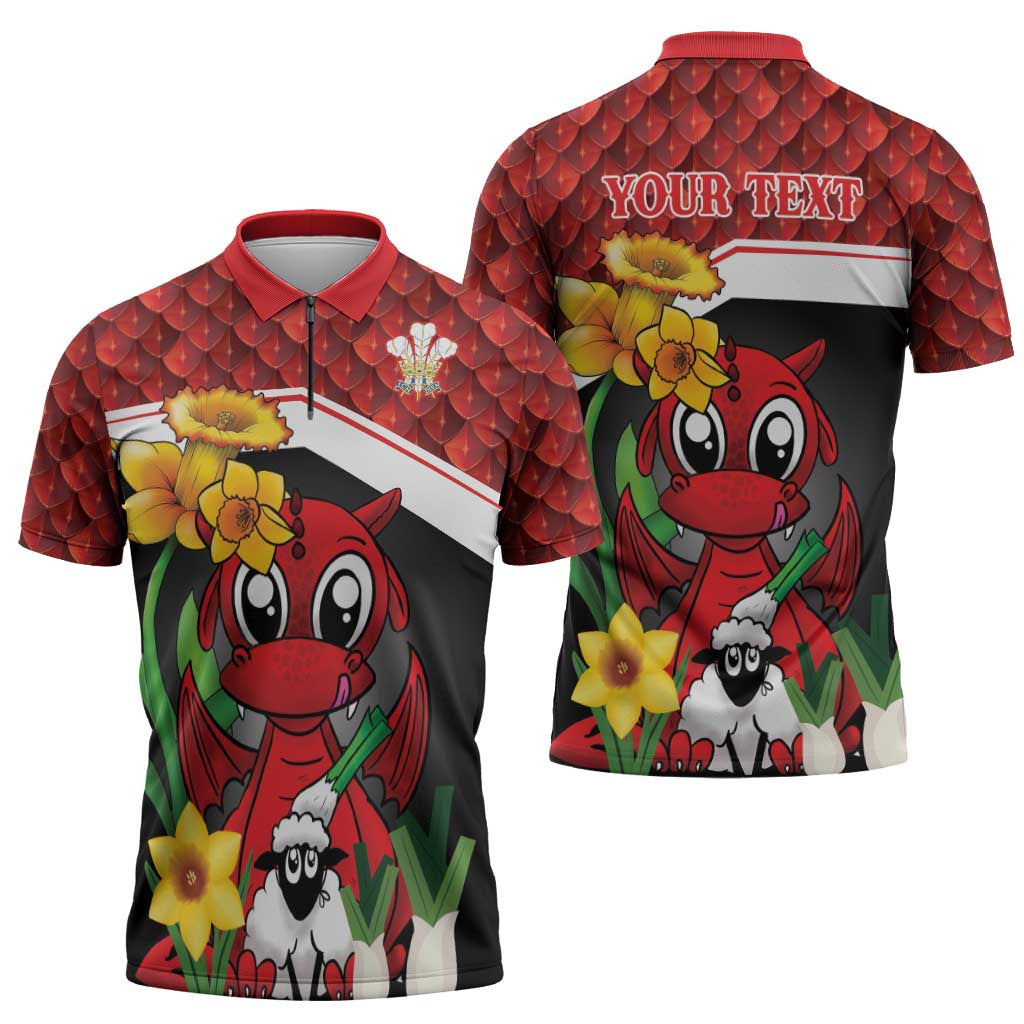 Saint David's Day Personalized Zipper Polo Shirt Red Welsh Dragon Daffodil Sheep Leak - Wonder Print Shop