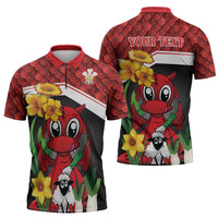 Saint David's Day Personalized Zipper Polo Shirt Red Welsh Dragon Daffodil Sheep Leak - Wonder Print Shop