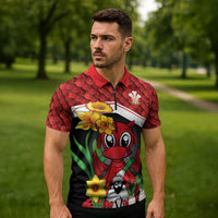 Saint David's Day Personalized Zipper Polo Shirt Red Welsh Dragon Daffodil Sheep Leak - Wonder Print Shop