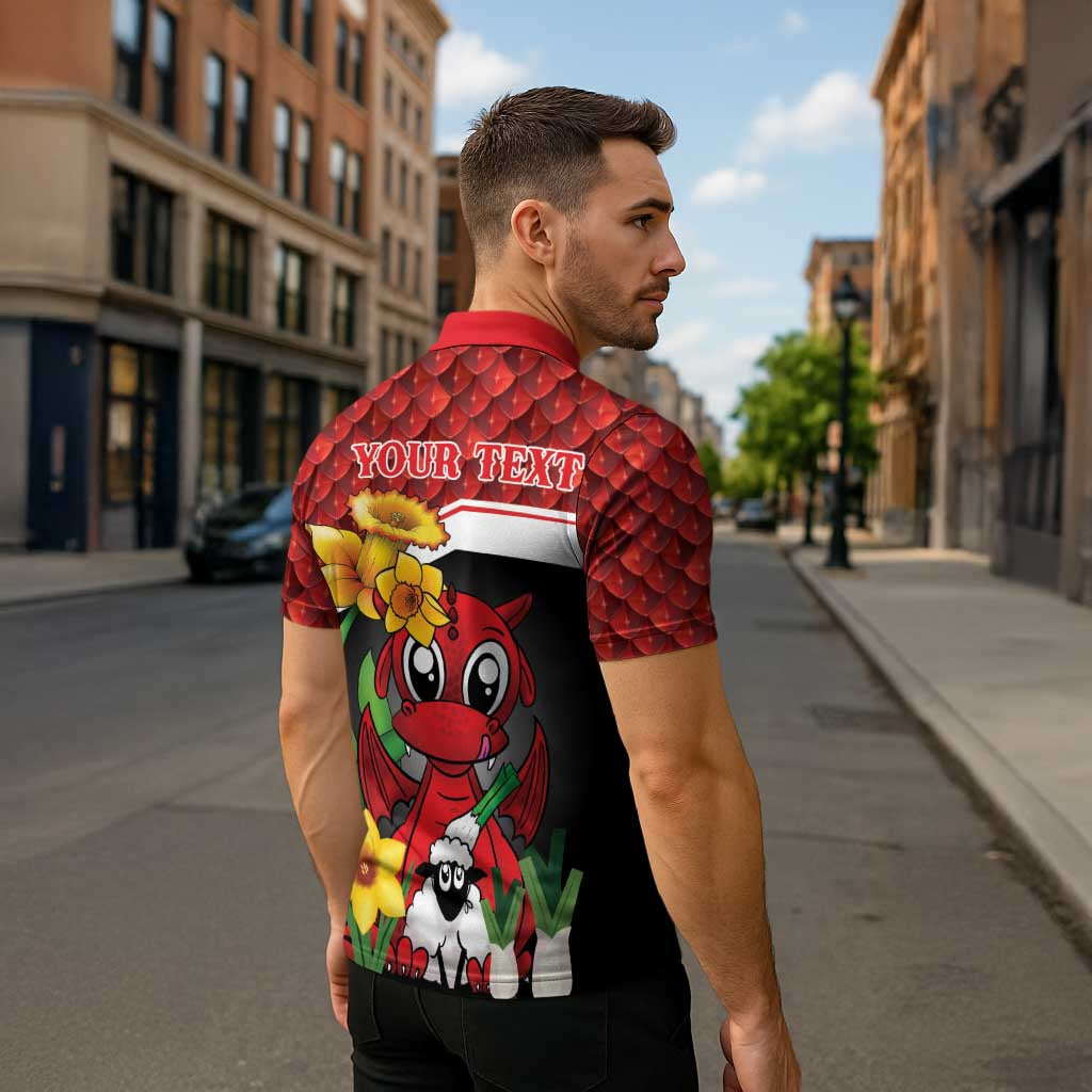 Saint David's Day Personalized Zipper Polo Shirt Red Welsh Dragon Daffodil Sheep Leak - Wonder Print Shop