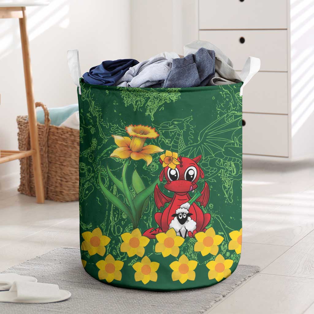 Saint David's Day Laundry Basket Welsh Dragons Yellow Daffodils - Wonder Print Shop