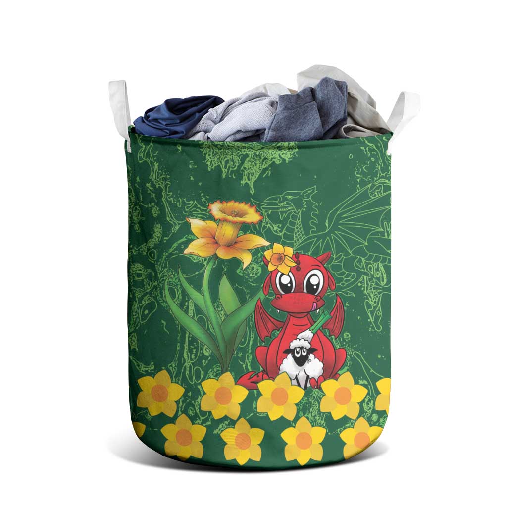 Saint David's Day Laundry Basket Welsh Dragons Yellow Daffodils - Wonder Print Shop