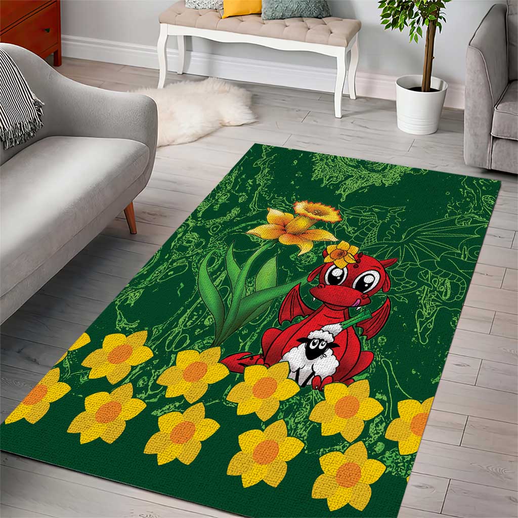 Saint David's Day Area Rug Welsh Dragons Yellow Daffodils - Wonder Print Shop