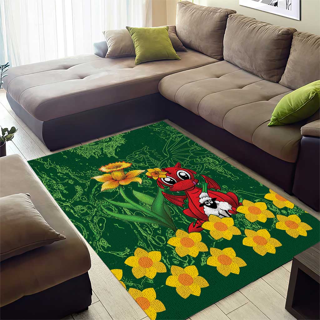 Saint David's Day Area Rug Welsh Dragons Yellow Daffodils - Wonder Print Shop