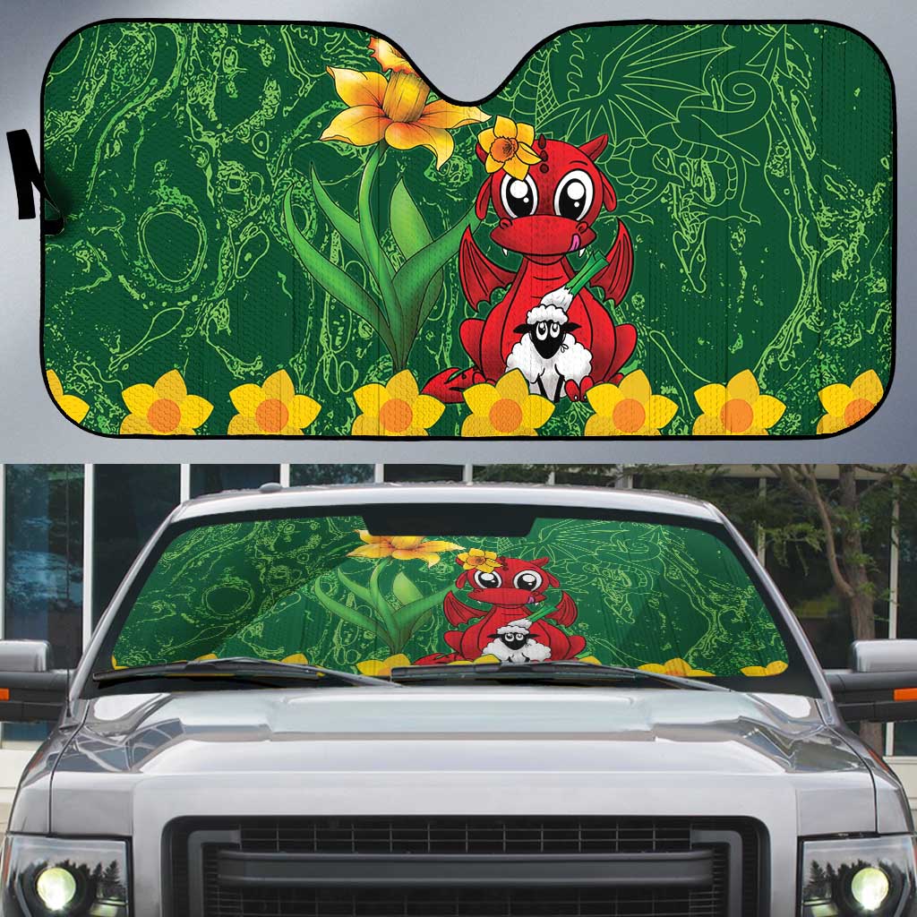 Saint David's Day Auto Sun Shade Welsh Dragons Yellow Daffodils - Wonder Print Shop