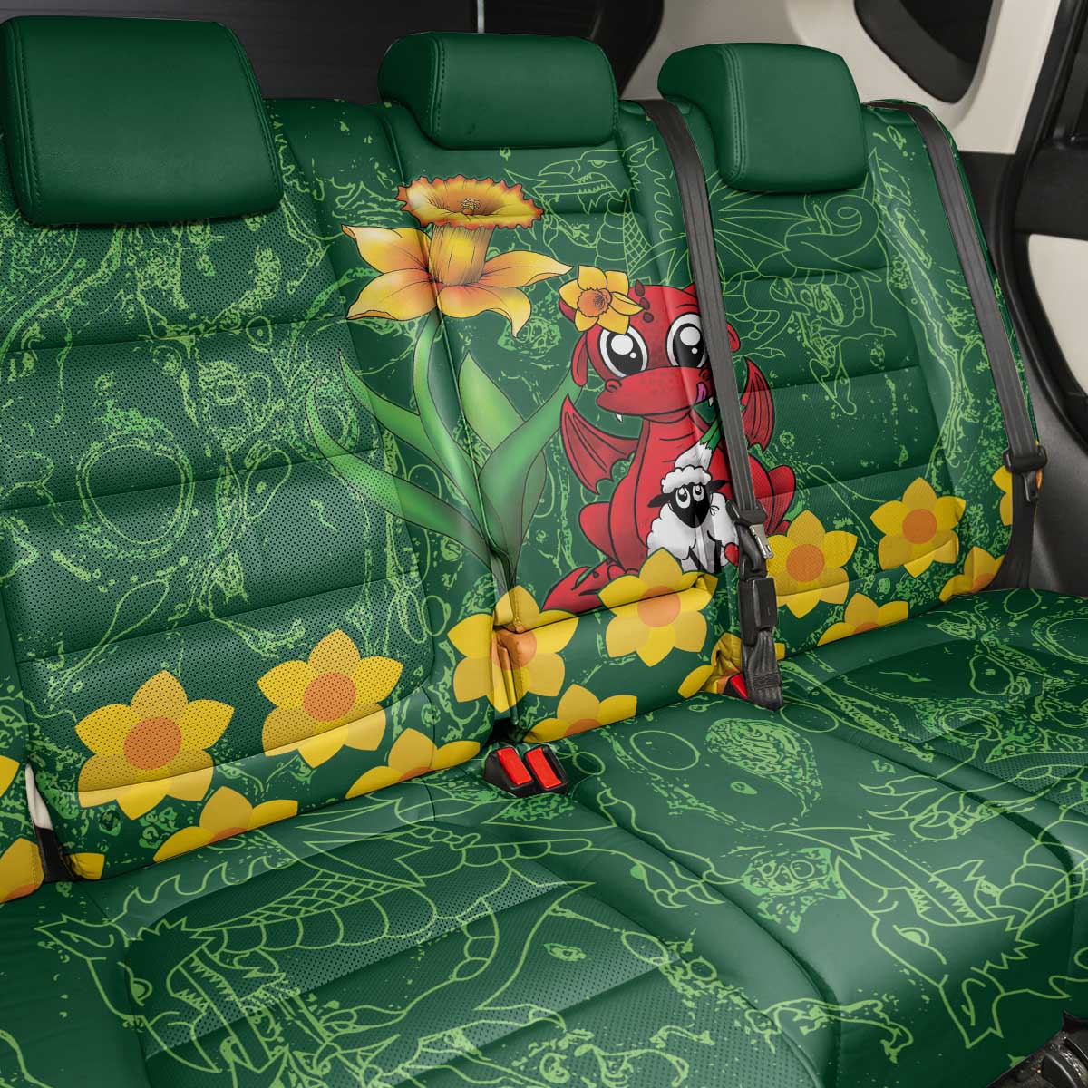 Saint David's Day Back Car Seat Cover Welsh Dragons Yellow Daffodils - Wonder Print Shop