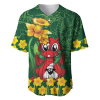 Saint David's Day Baseball Jersey Welsh Dragons Yellow Daffodils - Wonder Print Shop