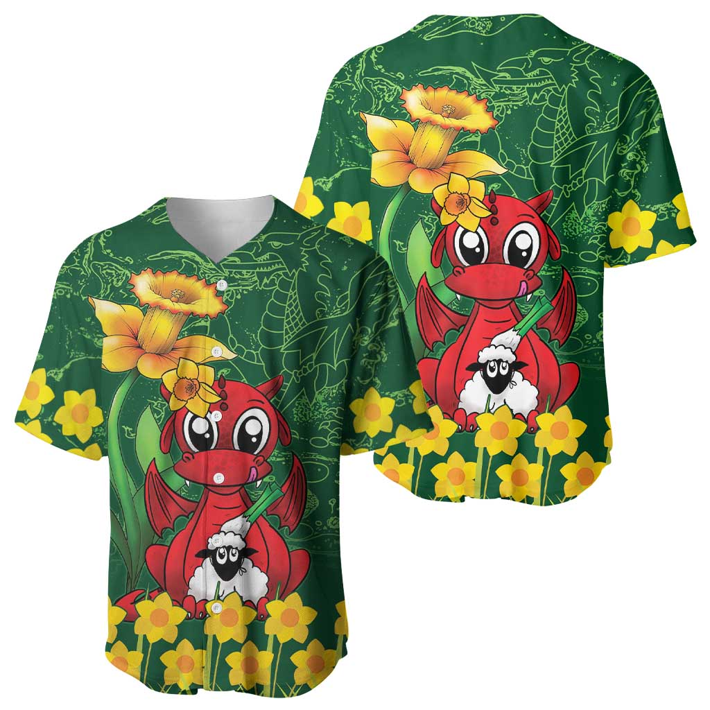 Saint David's Day Baseball Jersey Welsh Dragons Yellow Daffodils - Wonder Print Shop