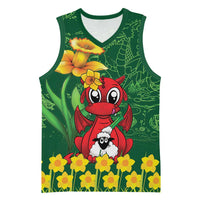 Saint David's Day Basketball Jersey Welsh Dragons Yellow Daffodils - Wonder Print Shop