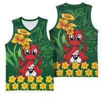 Saint David's Day Basketball Jersey Welsh Dragons Yellow Daffodils - Wonder Print Shop