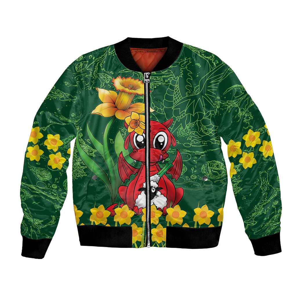 Saint David's Day Bomber Jacket Welsh Dragons Yellow Daffodils - Wonder Print Shop
