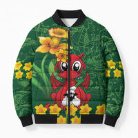 Saint David's Day Bomber Puffer Jacket Welsh Dragons Yellow Daffodils - Wonder Print Shop