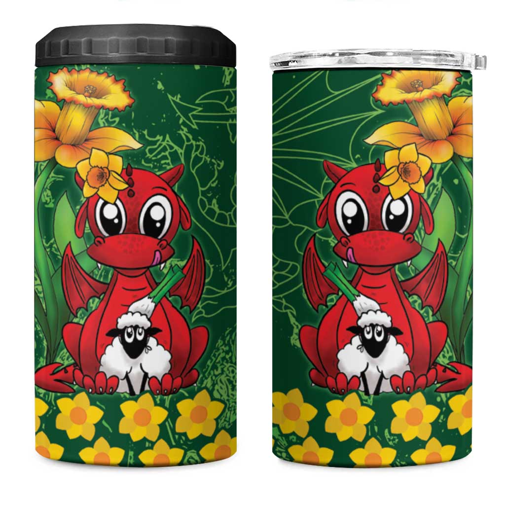 Saint David's Day 4 in 1 Can Cooler Tumbler Welsh Dragons Yellow Daffodils - Wonder Print Shop