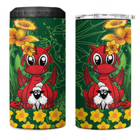 Saint David's Day 4 in 1 Can Cooler Tumbler Welsh Dragons Yellow Daffodils - Wonder Print Shop