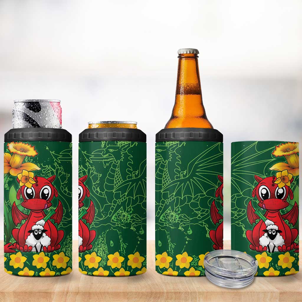 Saint David's Day 4 in 1 Can Cooler Tumbler Welsh Dragons Yellow Daffodils - Wonder Print Shop