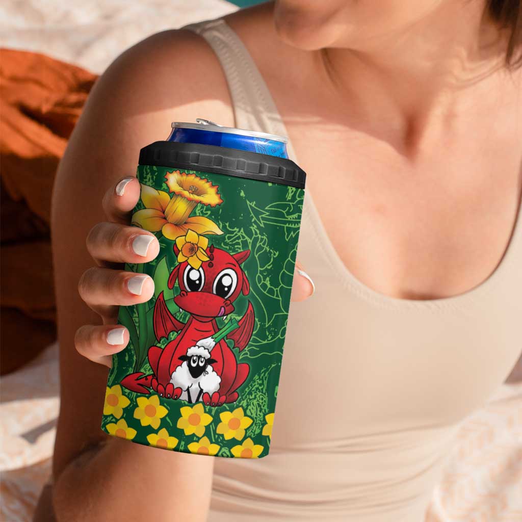 Saint David's Day 4 in 1 Can Cooler Tumbler Welsh Dragons Yellow Daffodils - Wonder Print Shop