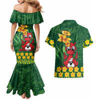Saint David's Day Couples Matching Mermaid Dress and Hawaiian Shirt Welsh Dragons Yellow Daffodils - Wonder Print Shop