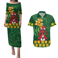 Saint David's Day Couples Matching Puletasi and Hawaiian Shirt Welsh Dragons Yellow Daffodils - Wonder Print Shop