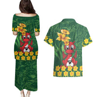Saint David's Day Couples Matching Puletasi and Hawaiian Shirt Welsh Dragons Yellow Daffodils - Wonder Print Shop