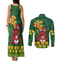 Saint David's Day Couples Matching Tank Maxi Dress and Long Sleeve Button Shirt Welsh Dragons Yellow Daffodils - Wonder Print Shop