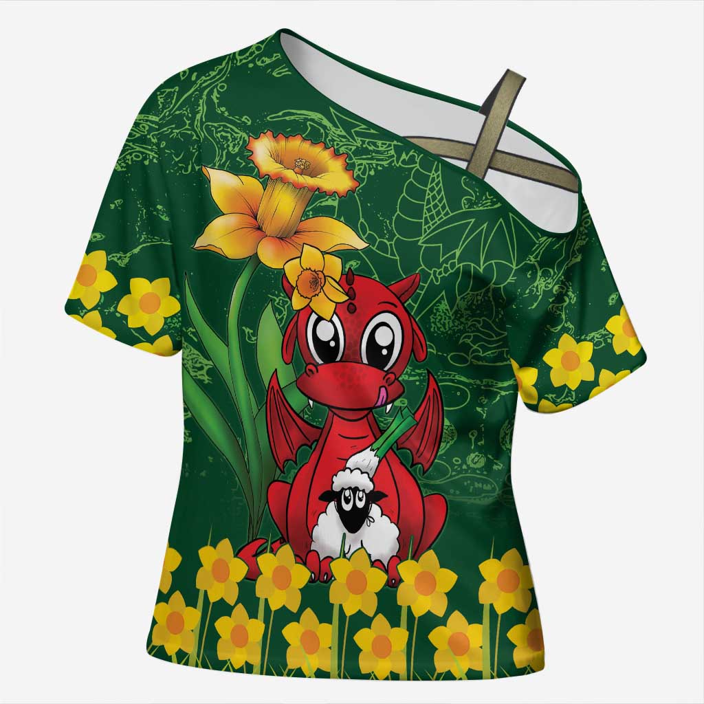 Saint David's Day Cross Shoulder Shirt Welsh Dragons Yellow Daffodils - Wonder Print Shop