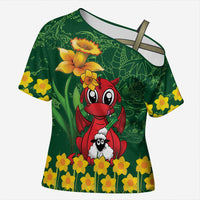 Saint David's Day Cross Shoulder Shirt Welsh Dragons Yellow Daffodils - Wonder Print Shop